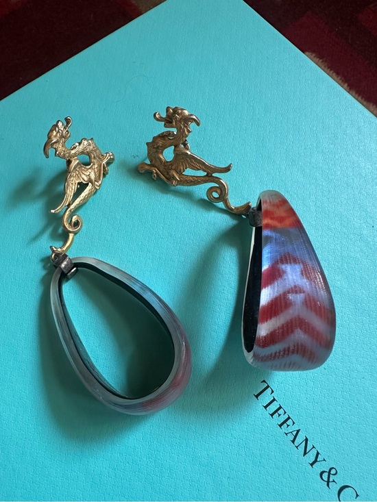 Vintage Jewelry - Vintage Artesian Created Dragon Dangle Earrings With Alexis Bittar Lucite